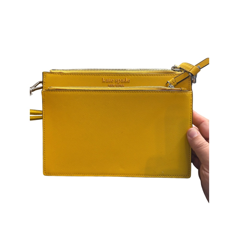 Kate Spade New York Yellow Saffiano Leather Triple Zip Crossbody Bag